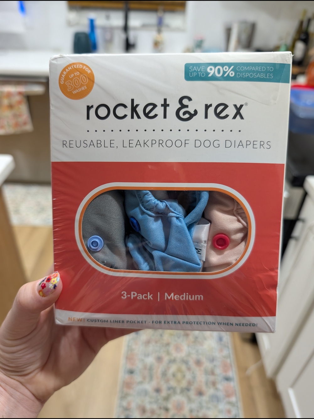 Medium Reusable Leakproof Dog Diapers - 3-Pack (Gray, Blue, Pink)